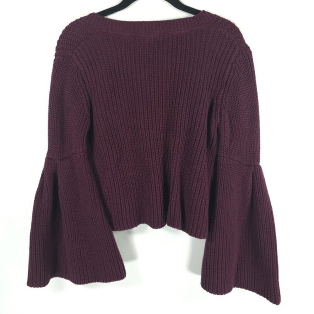 Free People Damsel Sweater Purple Bell Sleeve V Neck Rib Knit Boho Size S/P‎ - Picture 4 of 9